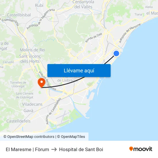 El Maresme | Fòrum to Hospital de Sant Boi map