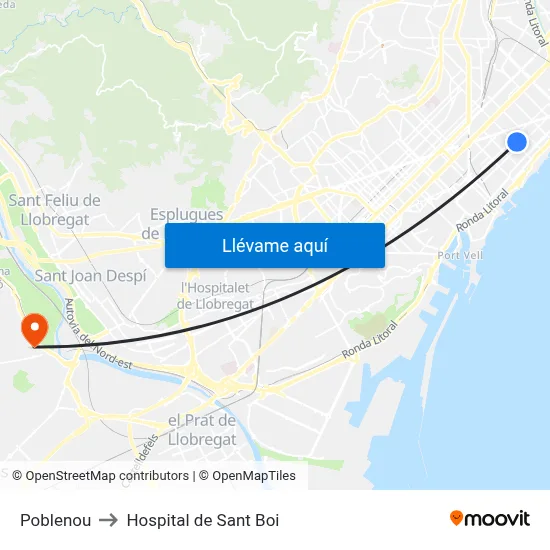 Poblenou to Hospital de Sant Boi map