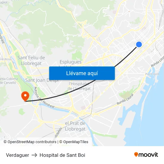Verdaguer to Hospital de Sant Boi map