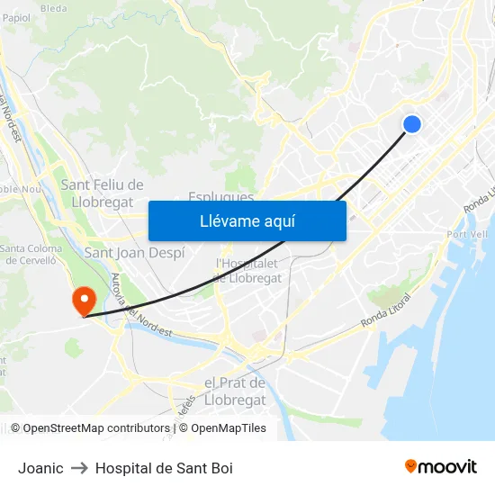 Joanic to Hospital de Sant Boi map