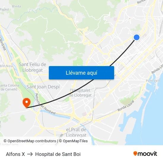 Alfons X to Hospital de Sant Boi map
