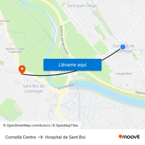 Cornellà Centre to Hospital de Sant Boi map
