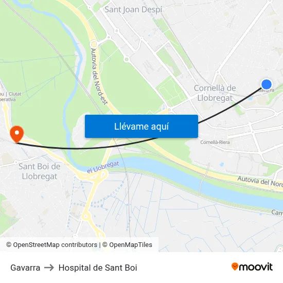 Gavarra to Hospital de Sant Boi map