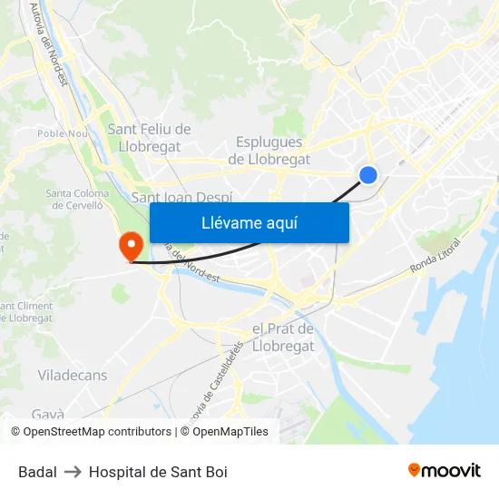 Badal to Hospital de Sant Boi map
