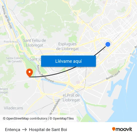 Entença to Hospital de Sant Boi map