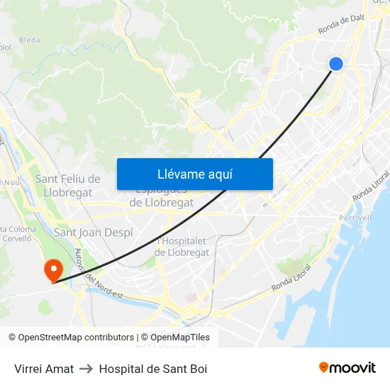 Virrei Amat to Hospital de Sant Boi map