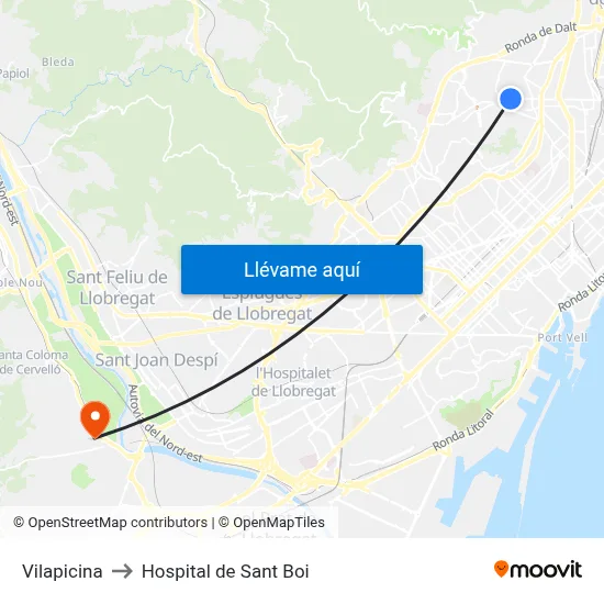 Vilapicina to Hospital de Sant Boi map
