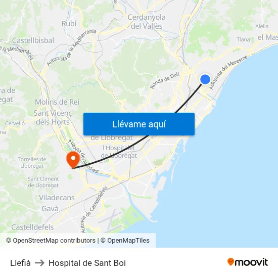 Llefià to Hospital de Sant Boi map