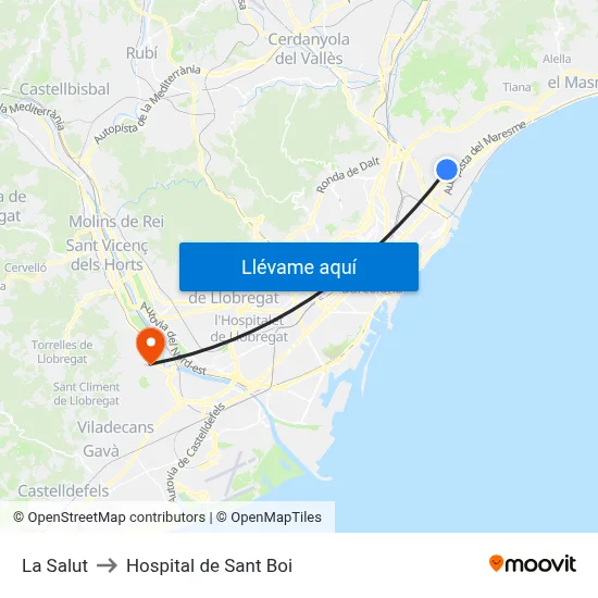 La Salut to Hospital de Sant Boi map