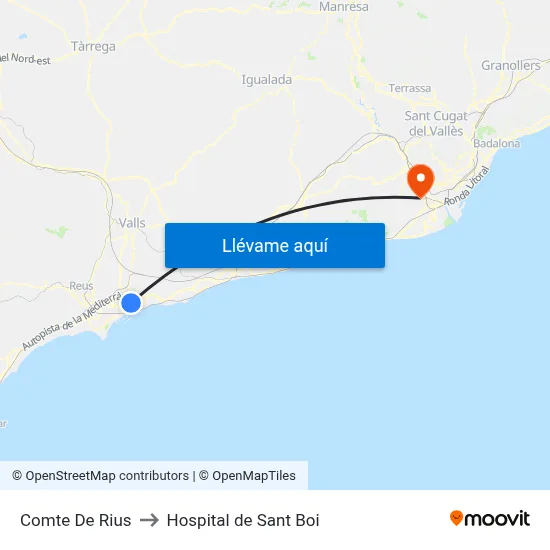 Comte De Rius to Hospital de Sant Boi map