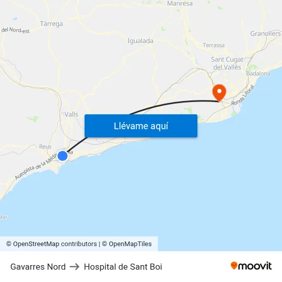 Gavarres Nord to Hospital de Sant Boi map
