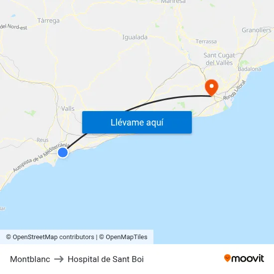 Montblanc to Hospital de Sant Boi map
