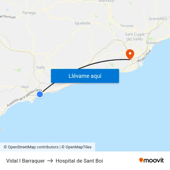 Vidal I Barraquer to Hospital de Sant Boi map