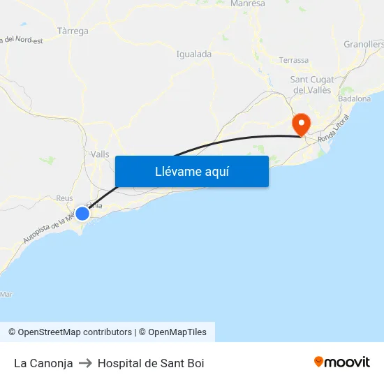 La Canonja to Hospital de Sant Boi map