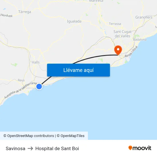 Savinosa to Hospital de Sant Boi map