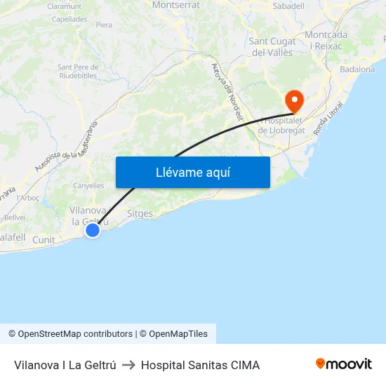 Vilanova I La Geltrú to Hospital Sanitas CIMA map