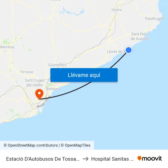 Estació D'Autobusos De Tossa De Mar to Hospital Sanitas CIMA map