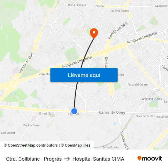 Ctra. Collblanc - Progrés to Hospital Sanitas CIMA map