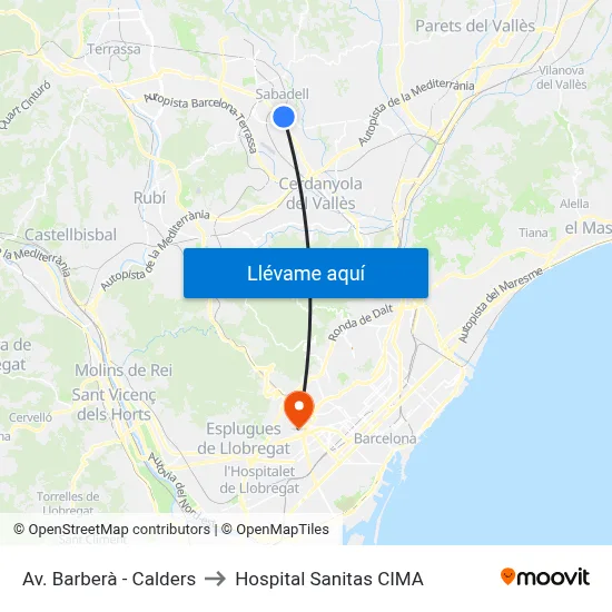 Av. Barberà - Calders to Hospital Sanitas CIMA map