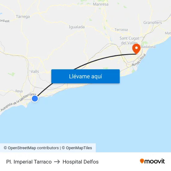 Pl. Imperial Tarraco to Hospital Delfos map