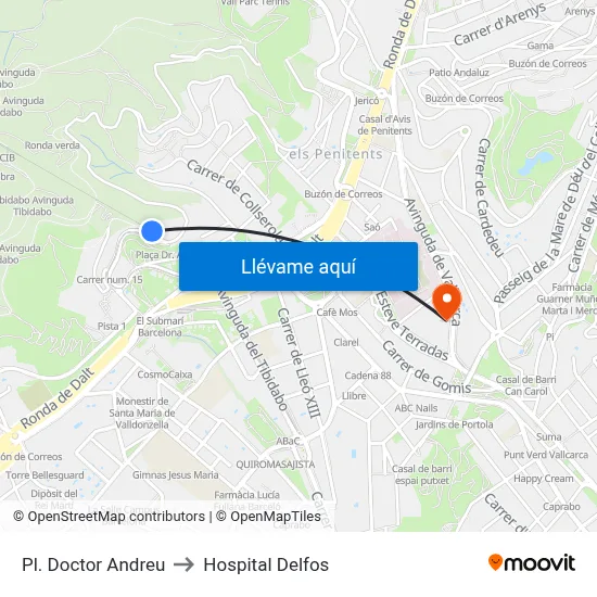 Pl. Doctor Andreu to Hospital Delfos map