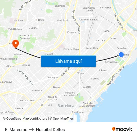 El Maresme to Hospital Delfos map