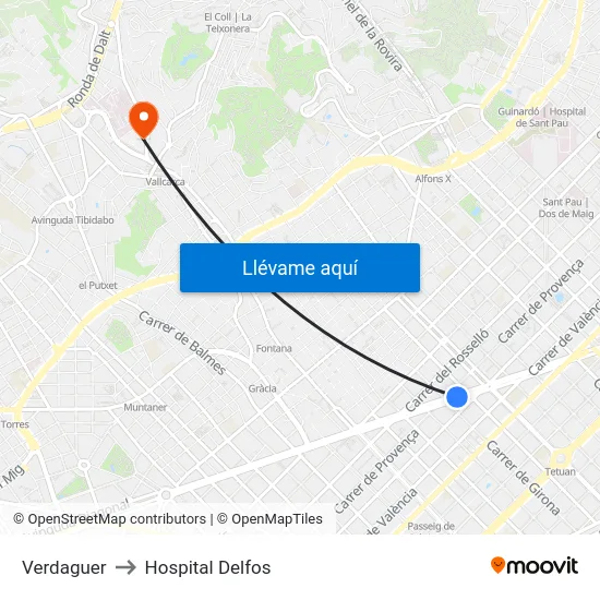 Verdaguer to Hospital Delfos map