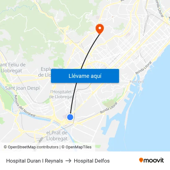 Hospital Duran I Reynals to Hospital Delfos map