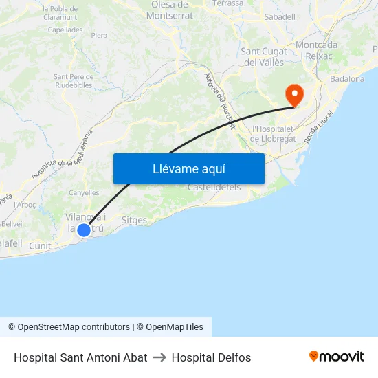 Hospital Sant Antoni Abat to Hospital Delfos map
