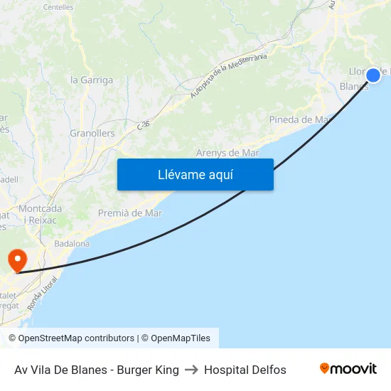 Av Vila De Blanes - Burger King to Hospital Delfos map