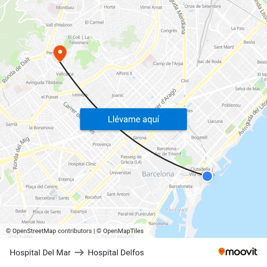 Hospital Del Mar to Hospital Delfos map