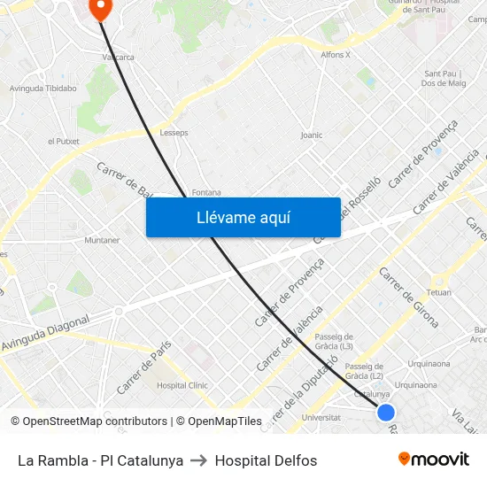 La Rambla - Pl Catalunya to Hospital Delfos map