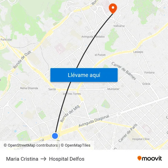 Maria Cristina to Hospital Delfos map
