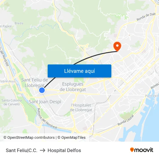 Sant Feliu|C.C. to Hospital Delfos map