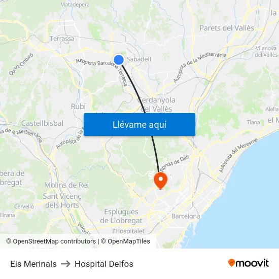 Els Merinals to Hospital Delfos map
