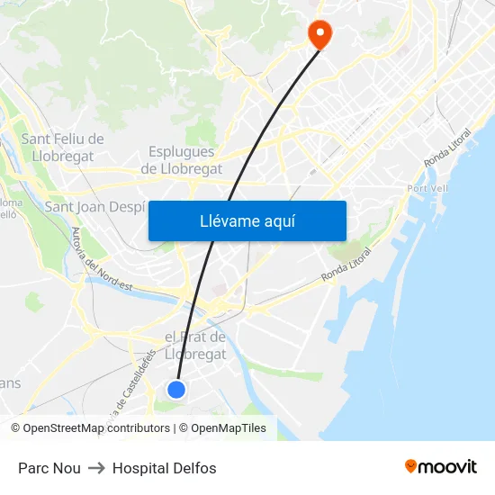 Parc Nou to Hospital Delfos map