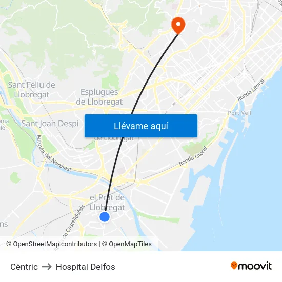 Cèntric to Hospital Delfos map