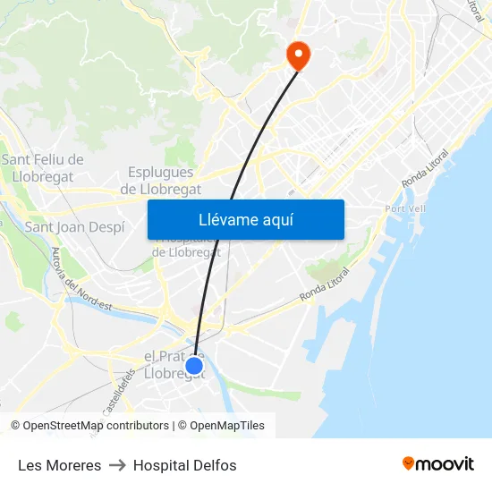 Les Moreres to Hospital Delfos map