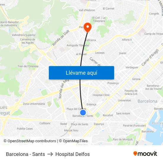 Barcelona - Sants to Hospital Delfos map