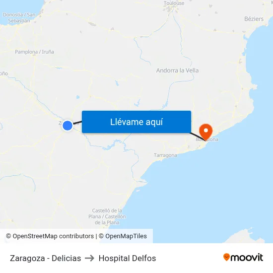 Zaragoza - Delicias to Hospital Delfos map