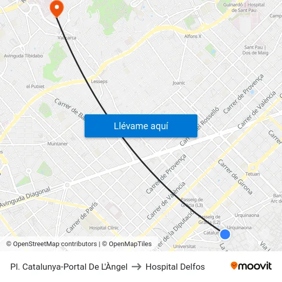 Pl. Catalunya-Portal De L'Àngel to Hospital Delfos map