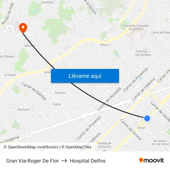 Gran Via-Roger De Flor to Hospital Delfos map