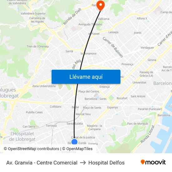 Av. Granvia - Centre Comercial to Hospital Delfos map