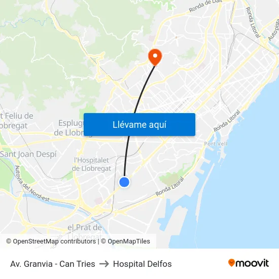 Av. Granvia - Can Tries to Hospital Delfos map
