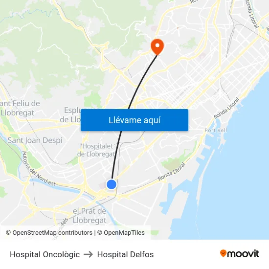 Hospital Oncològic to Hospital Delfos map
