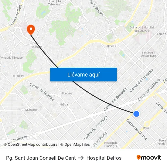 Pg. Sant Joan-Consell De Cent to Hospital Delfos map