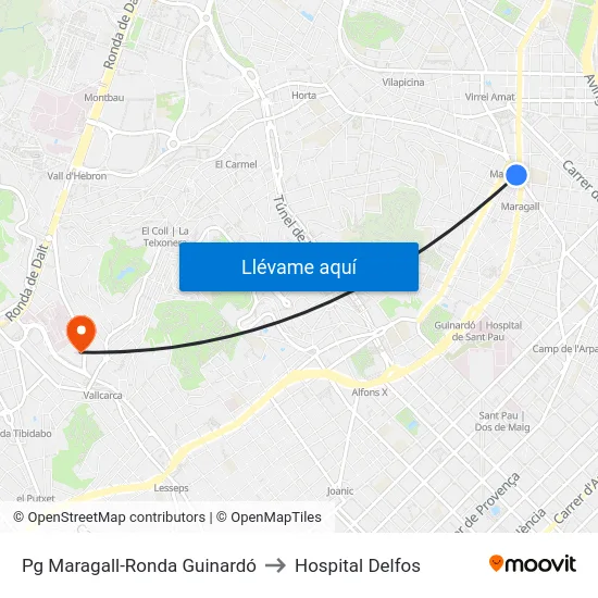 Pg Maragall-Ronda Guinardó to Hospital Delfos map