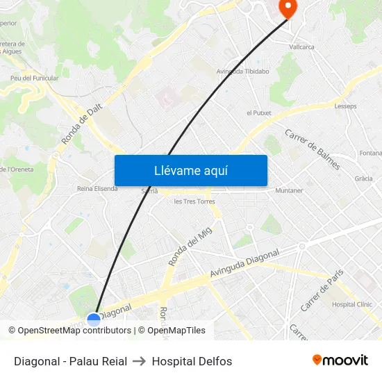 Diagonal - Palau Reial to Hospital Delfos map