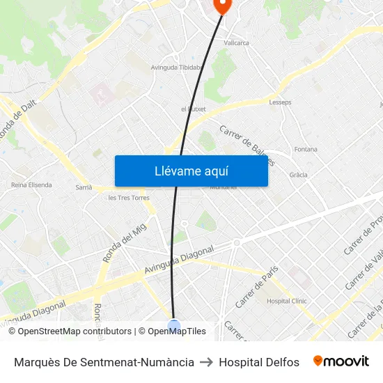 Marquès De Sentmenat-Numància to Hospital Delfos map