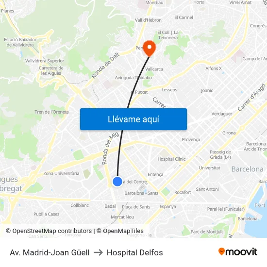 Av. Madrid-Joan Güell to Hospital Delfos map